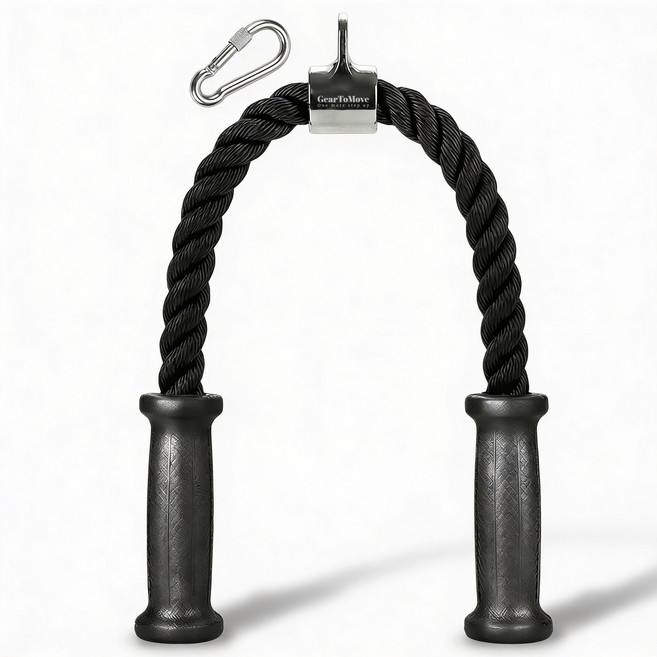 기어투무브 케이블 트라이셉 삼두 로프바 헬스 손잡이, 1개, 로프바+강철비너 세트