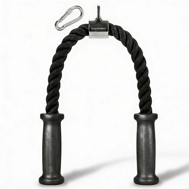 기어투무브 케이블 트라이셉 삼두 로프바 헬스 손잡이, 1개, 로프바+강철비너 세트 - 쿠팡
