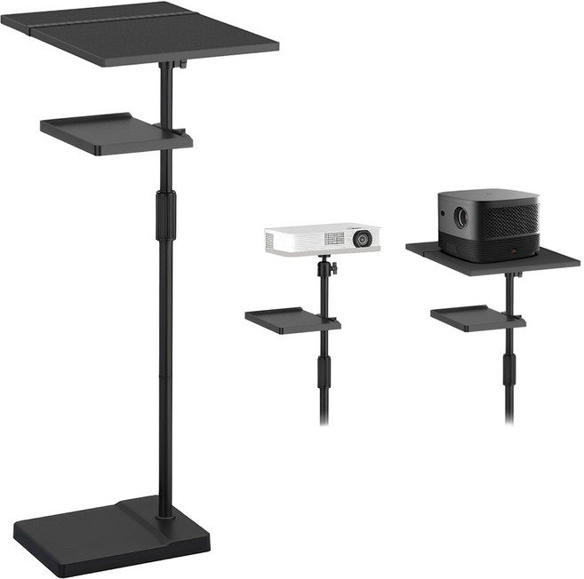 CROTOLO 프로젝터 스탠드 높이 조절 가능 바닥형 듀얼 설치 옵션 : 트레이 거치 또는 360도 회전 가능한 클램프 연결 소파 뒤 숨김 설치 홈 오피스 및 영상 촬영용, 1개