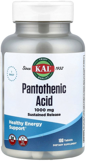 KAL 판토텐산 1 000mg 100정 미국 해외 직구 미네랄 뼈건강, 기본, 1개
