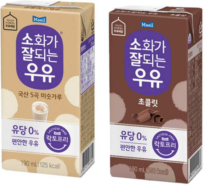 매일 소화가잘되는우유 락토프리(미숫가루12+초콜릿12)무배, 24개, 190ml