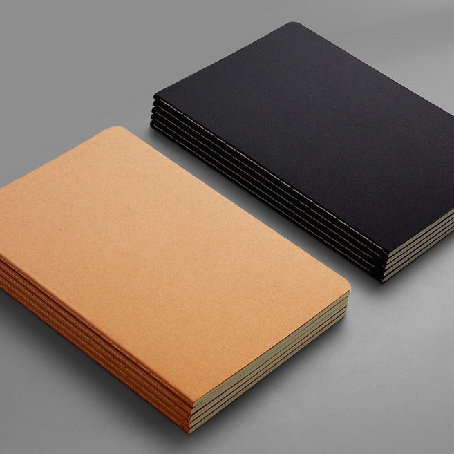 심플 빈티지 크라프트 A5 노트 30매, 무지, 5권, 블랙