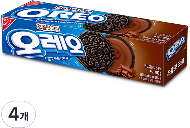 오레오 초콜릿 샌드위치 쿠키 초콜릿 크림, 100g, 4개