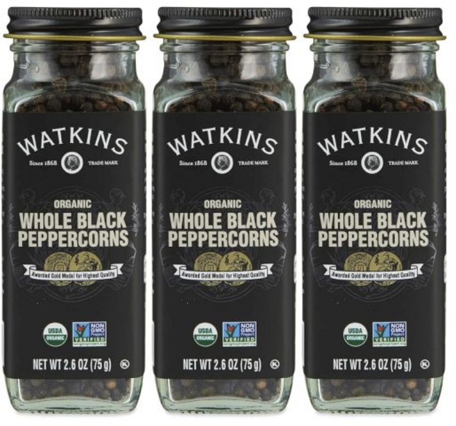 Watkins 파프리카 가루 파우더 왓킨스 고메 향신료 병 훈제 2.4온스 3개 세트, 유기농 통 흑후추, 2.6 온스 (3개 묶음)