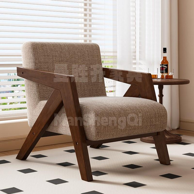 낮은 카페 의자 로비 암체어 라운지 호텔 1인용 소파, 브라운 월넛 프레임