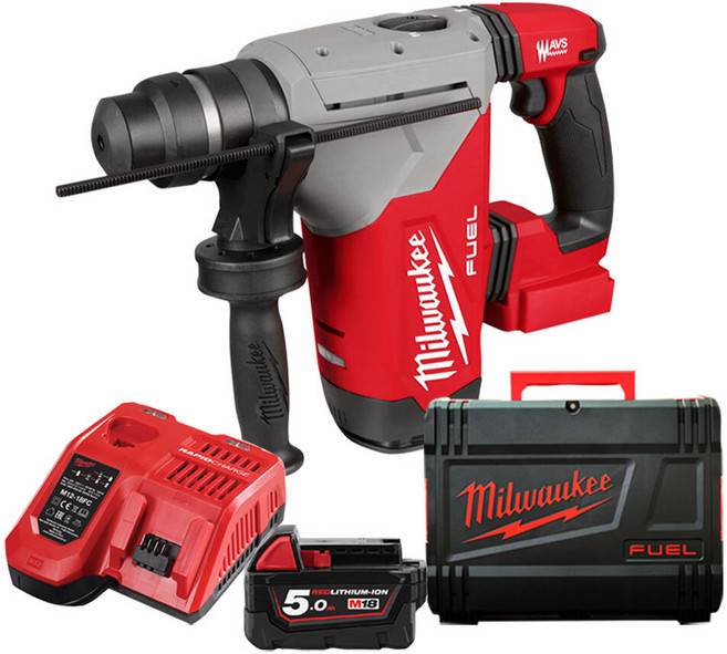밀워키 M18 FHP-501X 18V FUEL SDS-Plus 로터리 함마드릴II_32mm 5.0Ah 배터리 1팩 충전기 케이스, 1개