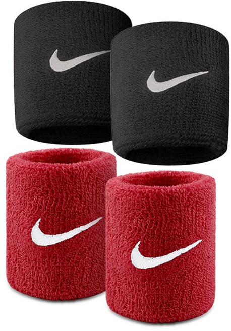 나이키 스우시 손목밴드 혼합, 블랙+레드, 4개