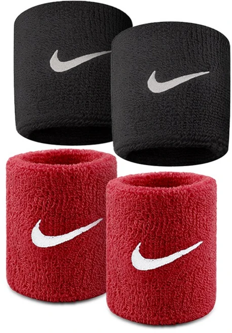 나이키 스우시 손목밴드 혼합, 블랙+레드, 4개 - 쿠팡