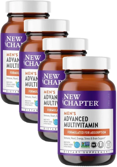 뉴챕터 남성 어드밴스드 멀티비타민 마카 호손 쏘팔메토 셀레늄 쐐기풀 New Chapter Men Multivitamin, 4개, 120정 - 쿠팡
