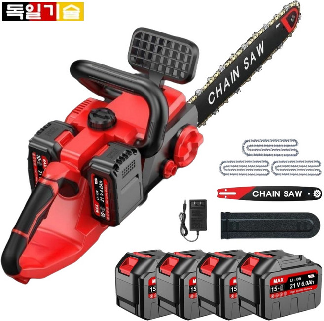 [I-One] 독일기술 듀얼배터리 듀얼파워 무선 충전식 전기톱 42V 고출력 40cm(16") 대용량 배터리, 1세트