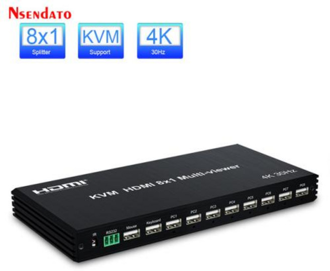 HDMI KVM 멀티 뷰어 쿼드 스크린 멀티뷰어 심리스 스위처 IR RS232 4K 8 in 1 Out 1080P 8X1, Black_EU Plug, 2) Black - EU Plug, 1개