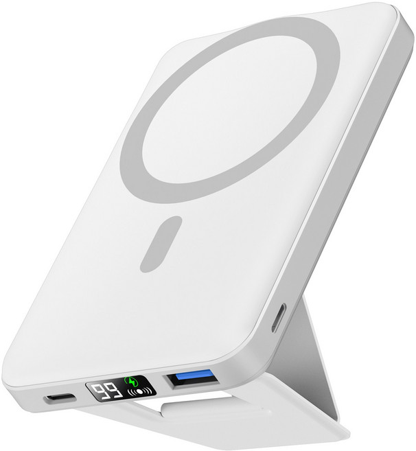 Podoru 맥세이프 무선 10000mAh 고속충전 PD22.5W 보조배터리 대용량 QC3.0 휴대용 거치대, 화이트, KT-D009