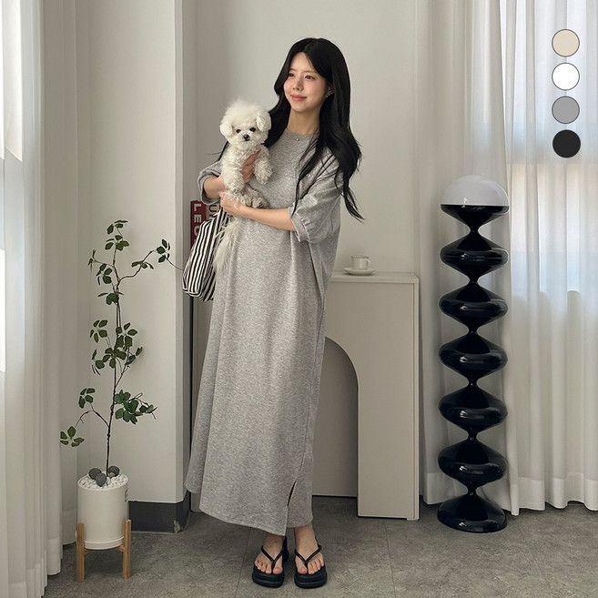 디테일웨어 여성 팬던트 반팔 롱원피스 빅사이즈 편한원피스 탄탄한 면소재 임부복 양트임 홈웨어 데일리 꾸안꾸룩