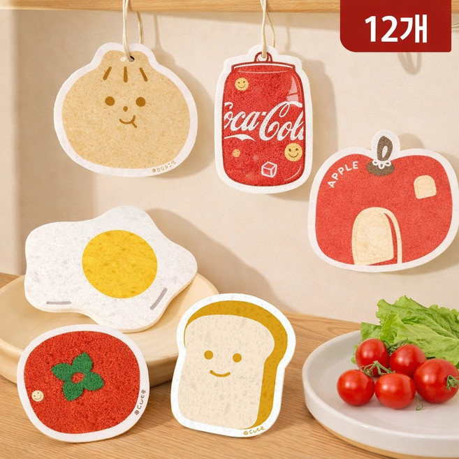 오토림 천연 펄프 수세미 세트 / 주방 다용도 세척 스펀지, 12개