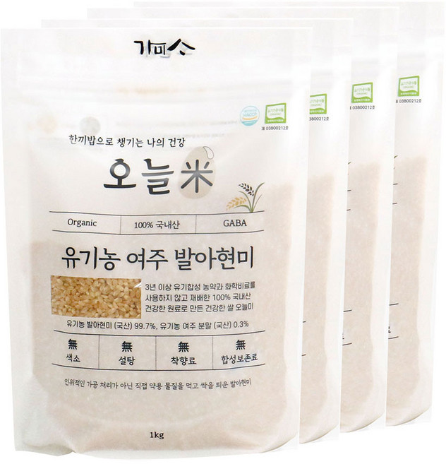 오늘미 유기농 발아현미 발아흑미, 유기농 여주 발아현미, 4개, 1kg