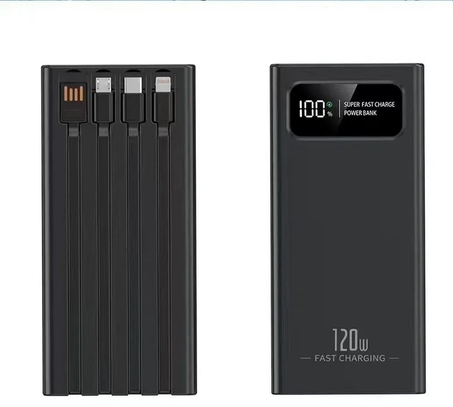 120W 초고속 충전 보조배터리 50000mAh 내장 4개 케이블 디지털 디스플레이 휴대용 외장, 01 10000mAh, 02 S61-Black