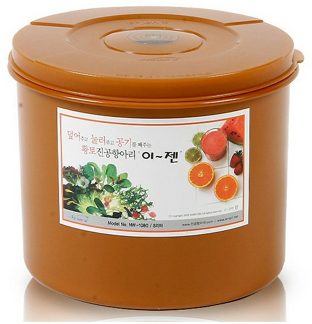 이젠 황토 진공 항아리 원형 12L 매실 오이지 절임 된장 고추장 김치 누름통, 1개