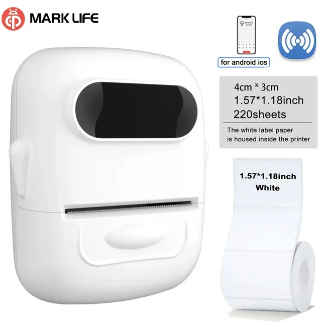 Marklife P50 라벨 프린터 휴대용 스티커 IOS 안드로이드용 미니 무잉크 무선 블루투스 호환 기계, 04 P50 White