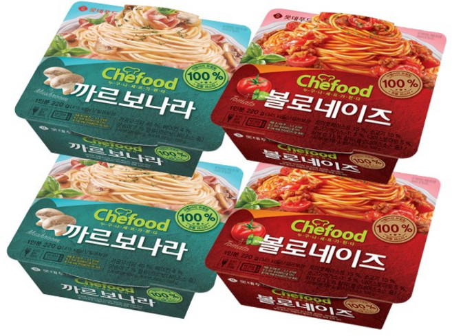 롯데 쉐푸드 까르보나라 2개+볼로네이즈 2개 기획 파스타 크림 토마토 바질향 즉석요리, 2개, 1g