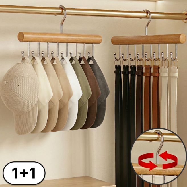 로디온 2세대 모자걸이 회전후크 다용도 벨트 넥타이 가방 옷걸이, 2개, 화이트 우드