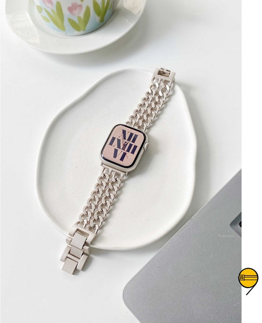 不鏽鋼錶帶 星光色 適用 Apple Watch 11 10 9 8 7 6 SE 蘋果手錶 錶帶 42mm 46mm, 1個, 星光色（雙鏈條）,38/40/41/(S10/S11)42