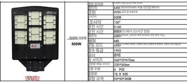 LED 태양광 충전등 야외 잔디등 정원등 테라스, 1개, 500W
