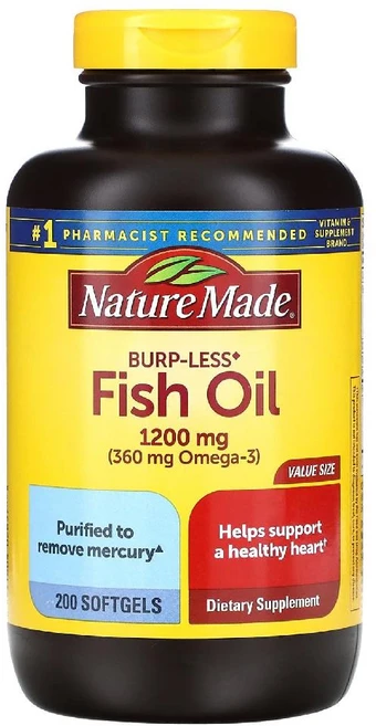 Nature Made Fish Oil 네이처 메이드 피쉬 오일 1200mg 200소프트젤, 1개, 200정 - 쿠팡