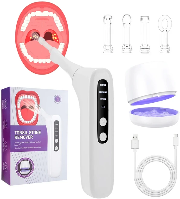 편도결석 제거 키트 3개 헤드 내장 LED 조명 톤실 도구, 02 Type B-No Visible