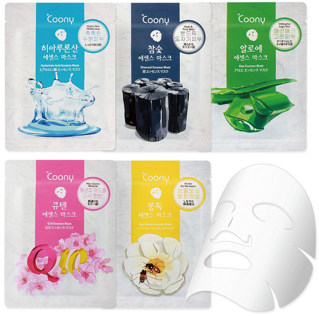 소확행몰 쿠니 에센스 마스크팩 수분 보습 알로에 큐텐 봉독 참숯 히아루론산 얼굴팩, 1개, 1매입