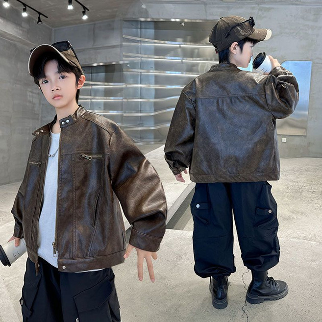 남아용 가죽자켓 주니어 바람막이 집업자켓 아동용 라이더 재킷 코트