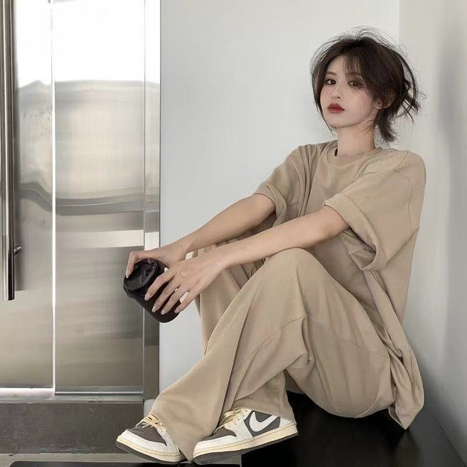 Seofst 여성 트레이닝 투피스 세트 여름 반팔 긴바지 루즈핏 캐주얼 세트업