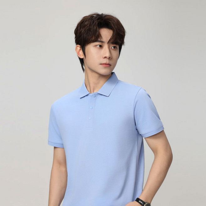 중성미 감성의 쇼츠 슬리브 폴로 셔츠 100% 면 티셔츠 편안하고 통기성 좋은 단색 간편한 코디 남녀공용 가벼운 비즈니스 캐주얼 상의