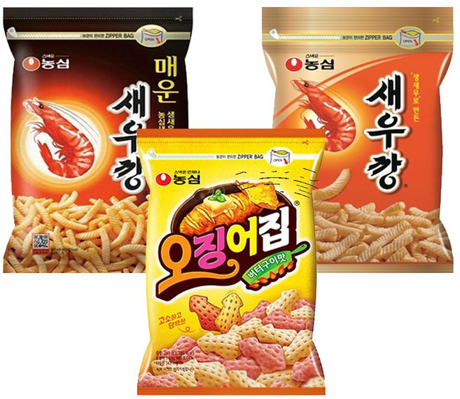 농심 대용량 지퍼백 스낵 모음, 매운새우깡 400g + 오징어집 260g  + 새우깡 400g, 1세트