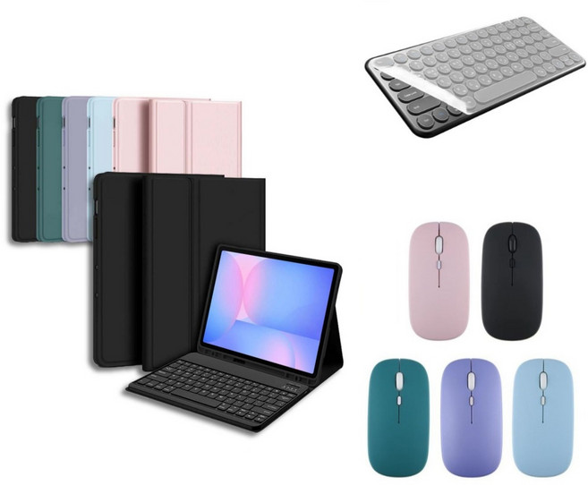 갤럭시탭 S10 FE / S10 FE 플러스 호환 블루투스 키보드 케이스 북커버 무선 마우스 S펜슬 수납 SM-X520N X526N X620N X626N 아이친구, 그린