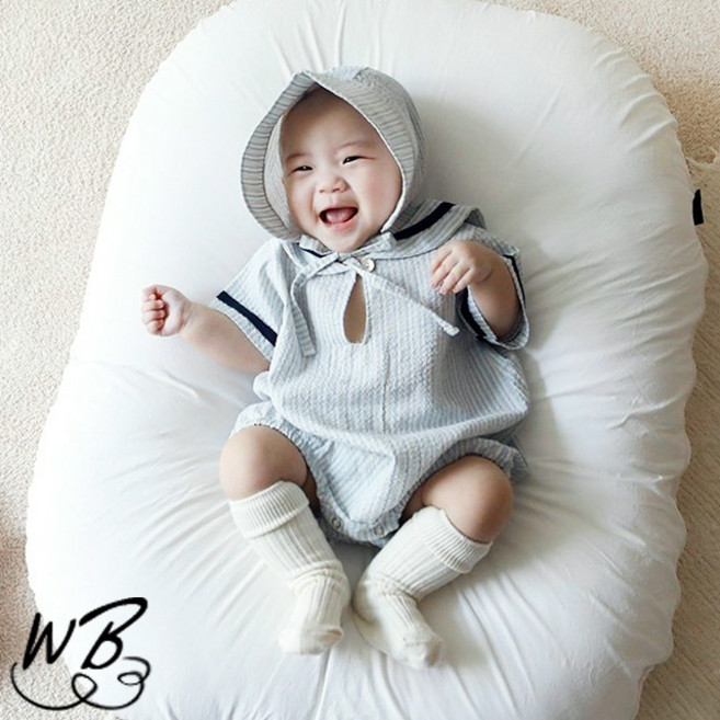 신생아 아기 마리나룩 베이비슈트 보넷세트 여름아기옷