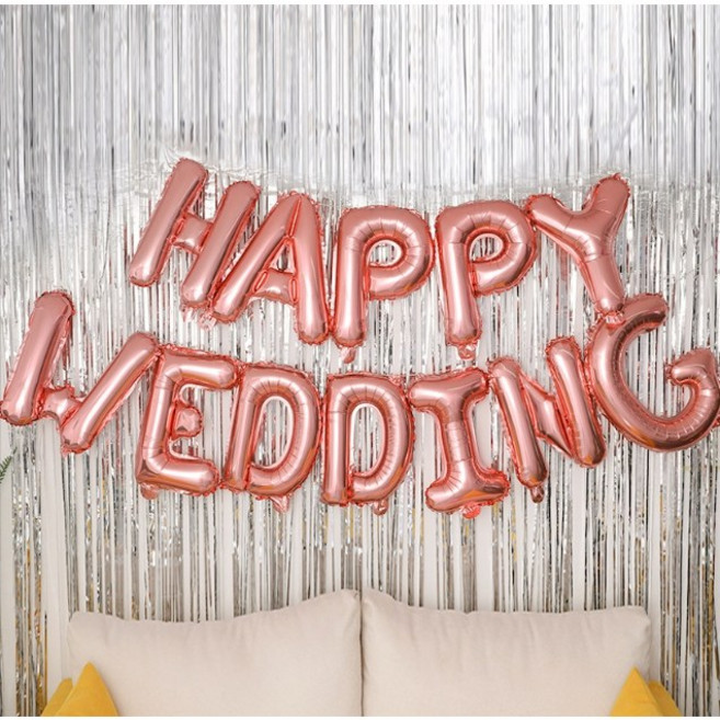 [파티지] 프로포즈 모음/ 하트풍선 장미꽃 신랑신부풍선 반지풍선 셀프웨딩, P_C_HAPPY WEDDING 풍선_로즈골드
