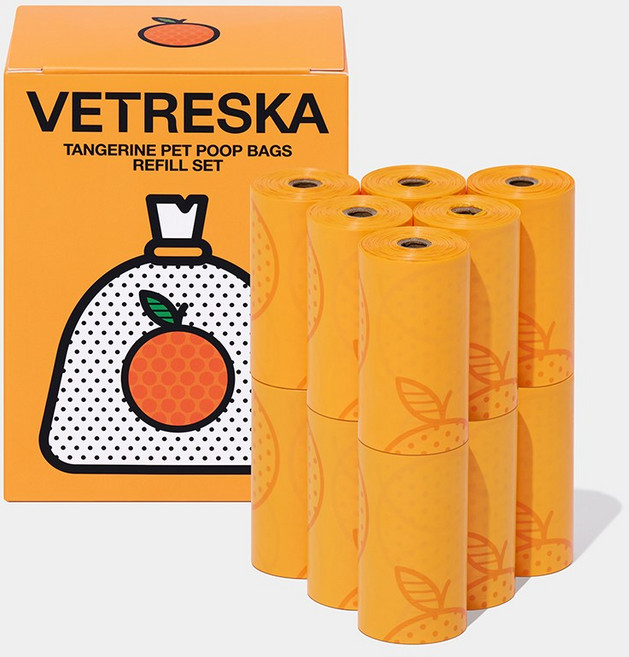 VETRESKA 오렌지 강아지 향기나는 배변봉투 풉백 디스펜서 세트(오렌지향), 풉백12롤 (디스펜서 없이), 1개, 1개입