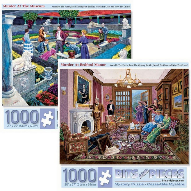 Bits and Pieces – 성인용 1000피스 직소 퍼즐 2개 밸류 세트 - 박물관에서의 살인 베드포드 저택의 살인 아티스트 진 디코너 미스터리 223654, Two 1000 Piece Puzzles 20" x 2