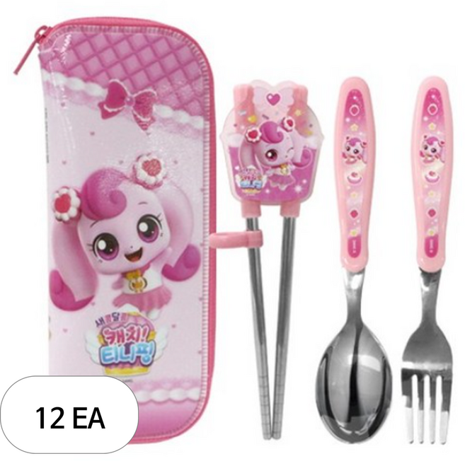 르번 새콤달콤 캐치티니핑 알찬 교정젓가락 아동 수저세트, 하츄핑, 스푼 + 포크 + 젓가락 + 케이스, 12세트