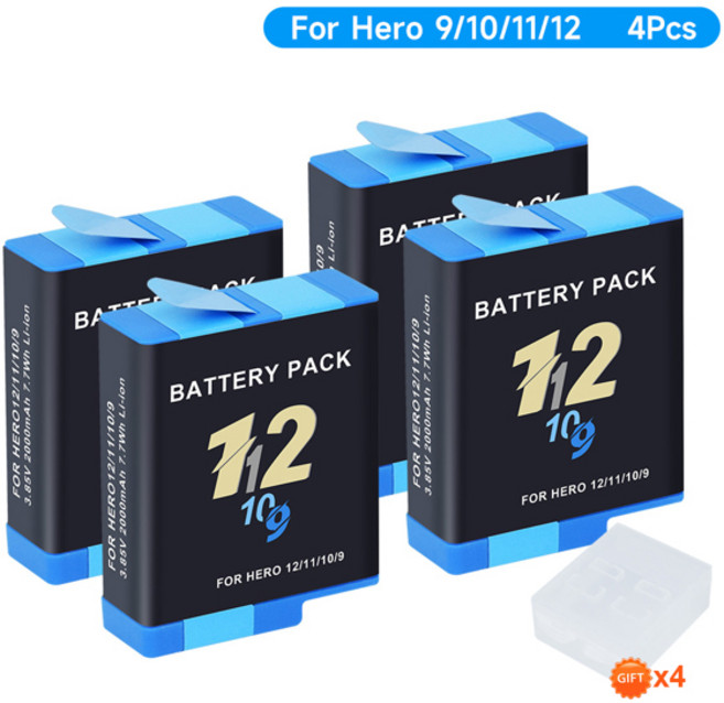 GoPro Hero 10용 2000mAh 배터리 GoPro Hero 9 Go Pro 10 11 12 스포츠 카메라용 Type-C 포트가 있는 LCD 3슬롯 충전기, [13] 1 battery 1 charger