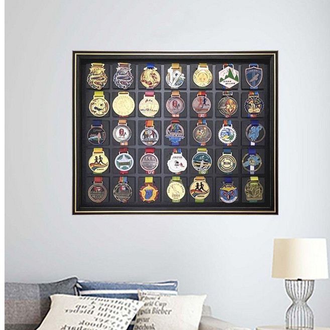 메달거치대 디스플레이 정리 마라톤 완주 보관함 전시, 4개 세로 (2x2), 1개, PS 화이트실버 (화이트 베이스 플레이트)