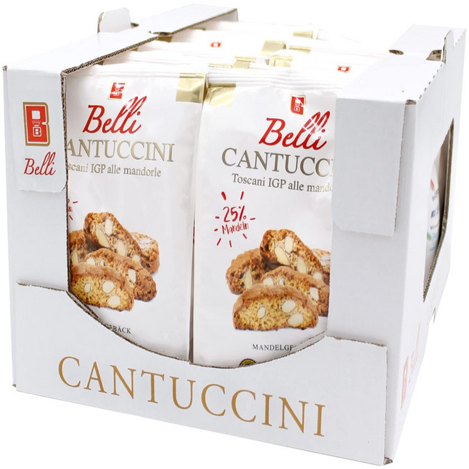 Belli 벨리 칸투치니 10팩(10x 250g)이탈리아의 아몬드 비스코띠 포장된 페이스트리이탈리아 식 쿠키, 250g