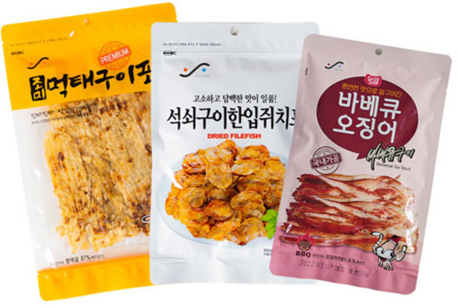 조미먹태구이포100g+바베큐오징어50g+석쇠구이한입쥐치포100g, 1개