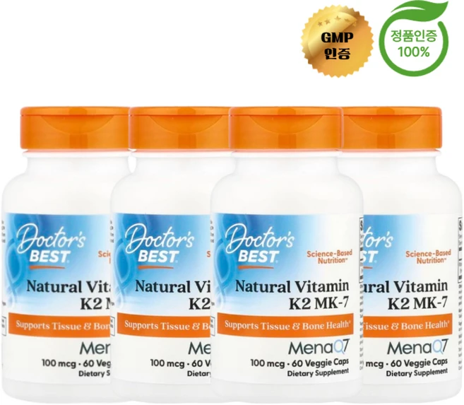2+2 닥터스 베스트 천연 비타민K2 100mcg MenaQ7 함유 베지 캡슐 60정, 4개 - 쿠팡