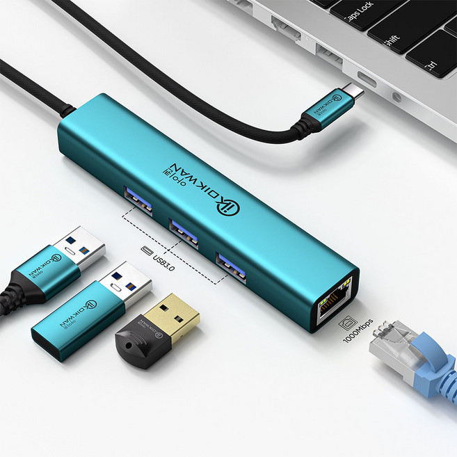 아이퀸 고속 C타입 기가비트 멀티 랜허브 USB 3.0 3포트 이더넷 1000기가비트 ( C타입 TO LAN )