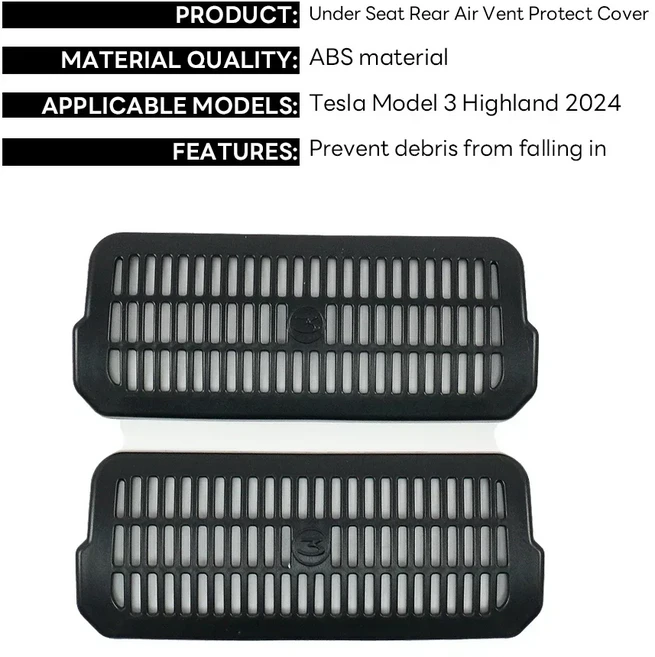 테슬라 모델 3 하이랜드 2024 언더 시트 에어 벤트 보호 커버 뒷좌석 차단 방지 아웃렛 그릴 보호대 액세서, 02 A 2PCS