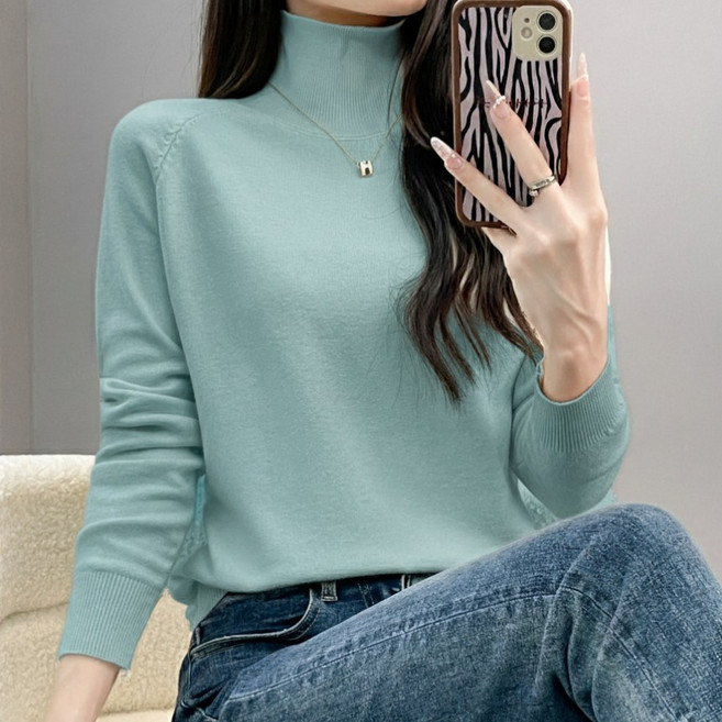 에쉬울프 여성 가을겨울 단색 목폴라 부드러운 스웨터 니트 MMA - 794