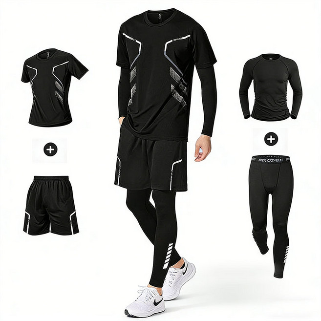 가남 남성 헬스 트레이닝복 4종 세트 드라이핏 라이딩 반소매 상하의
