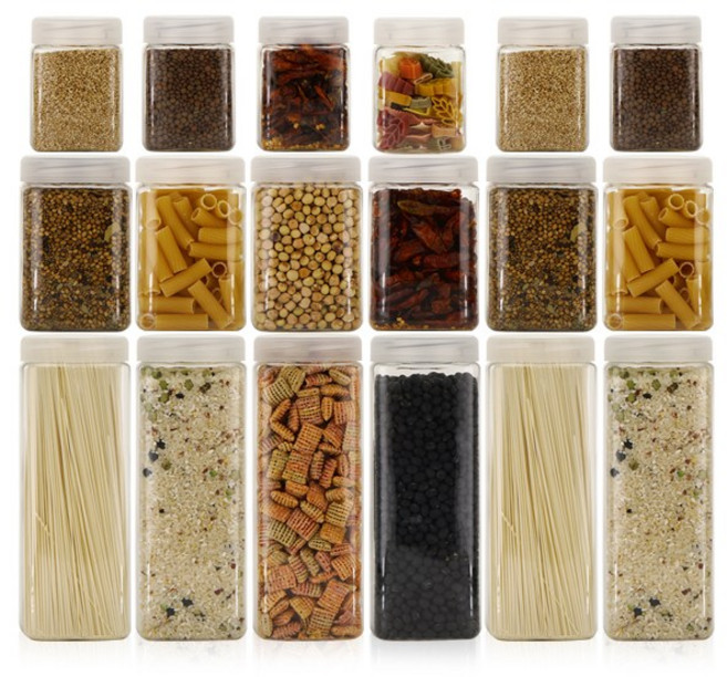 냉장고 사각(화이트) 보관용기 실속형 18P(대6 중6 소6)+세척솔, 1개