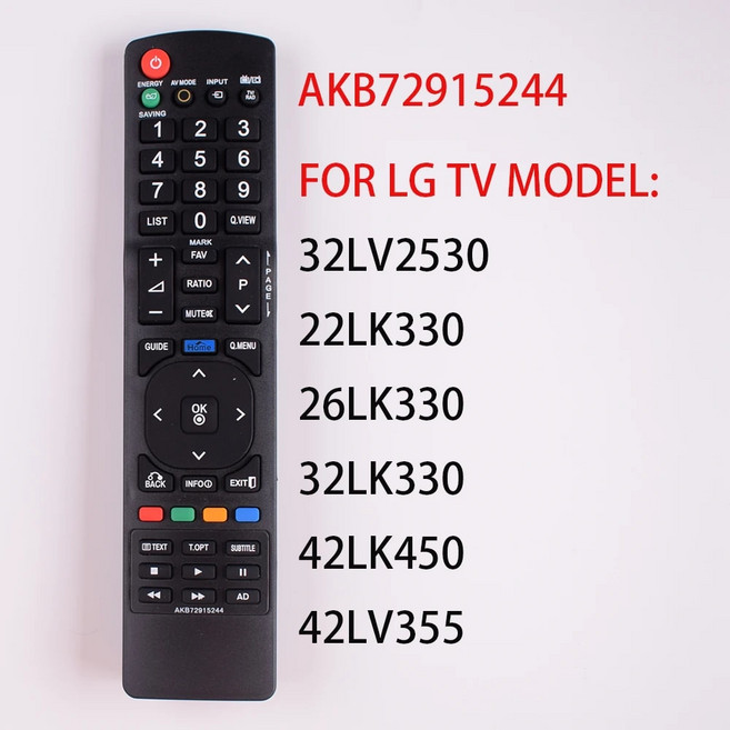 LG TV 리모컨 교체용 스마트 리모컨 3D DVD 텔레비전 컨트롤러 AKB72915244 32LV2530 22LK330 26LK330, 1개, 1)AKB72915244